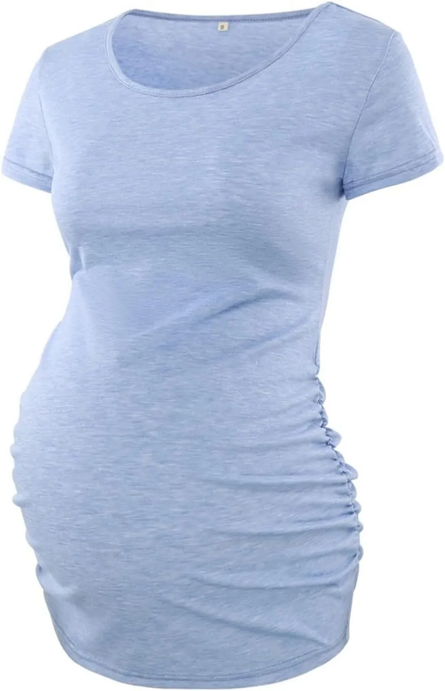 Liu & Qu Women's Maternity Classic Side Ruched T-Shirt Tops Mama Pregnancy Clothes