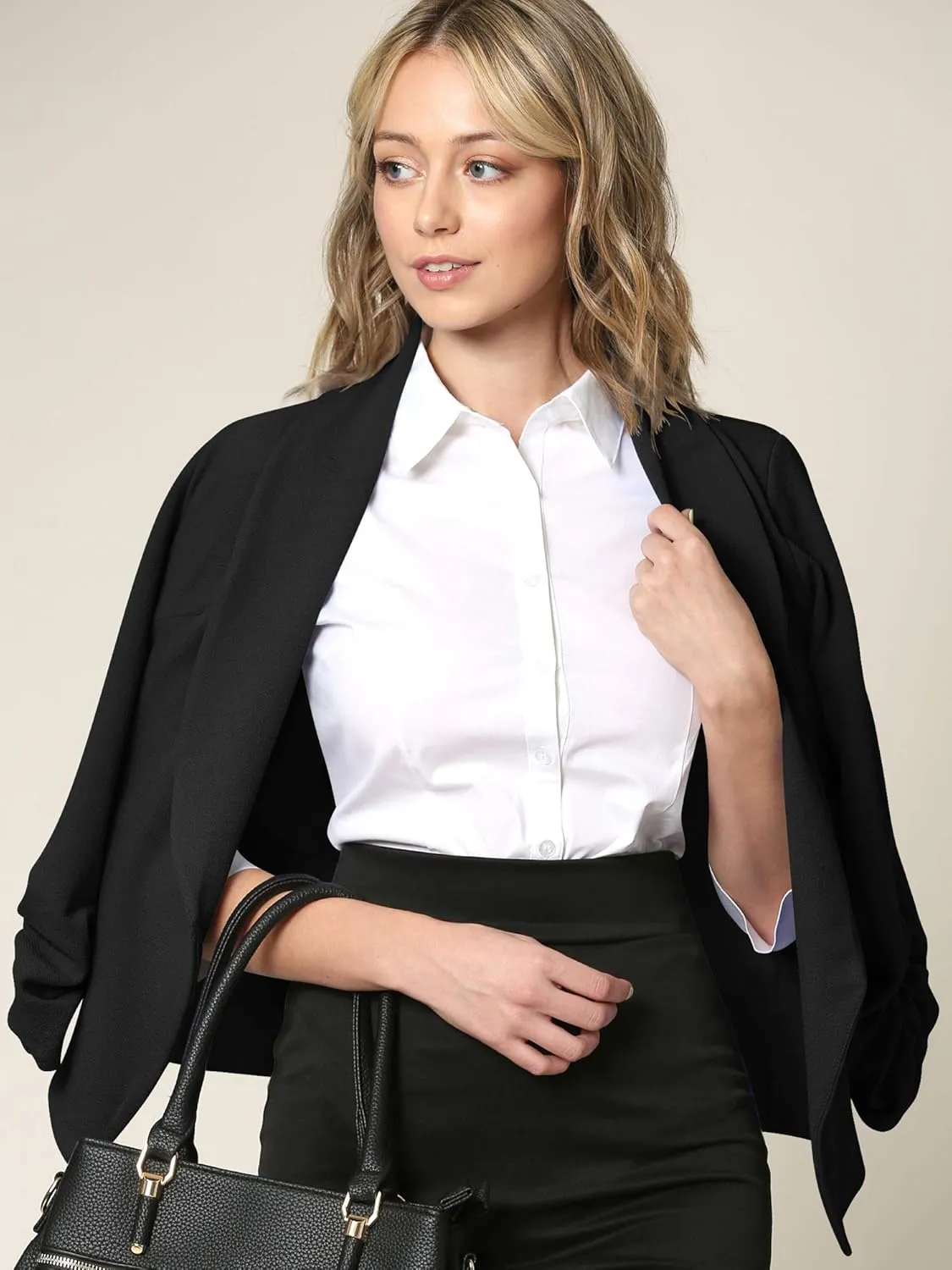 Lock and Love Women 3/4 Sleeve Blazer Open Front Cardigan Jacket Work Office Blazer