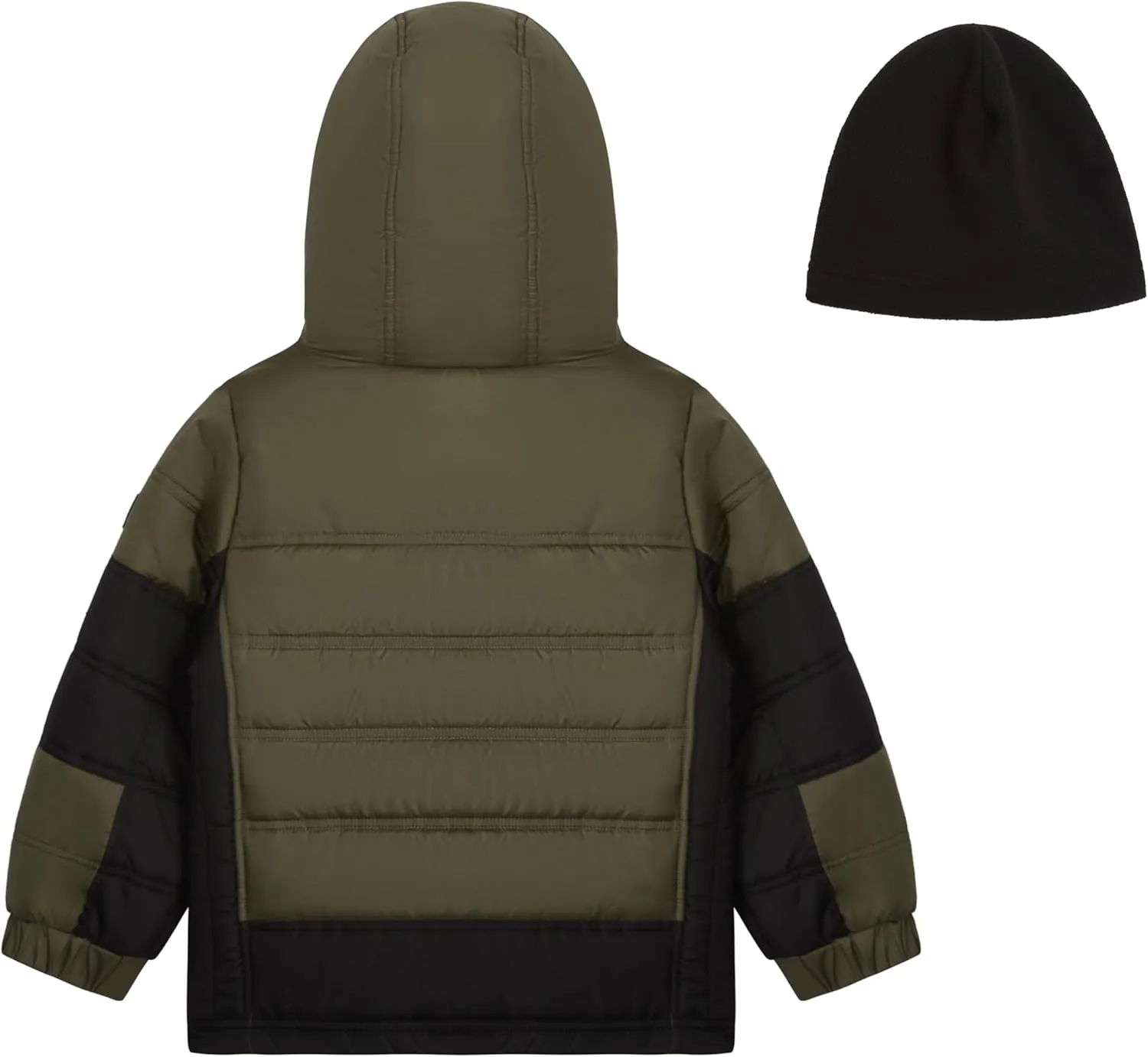 LONDON FOG Boys' Sporty Heavyweight Hooded Puffer Jacket and Fleece Beanie
