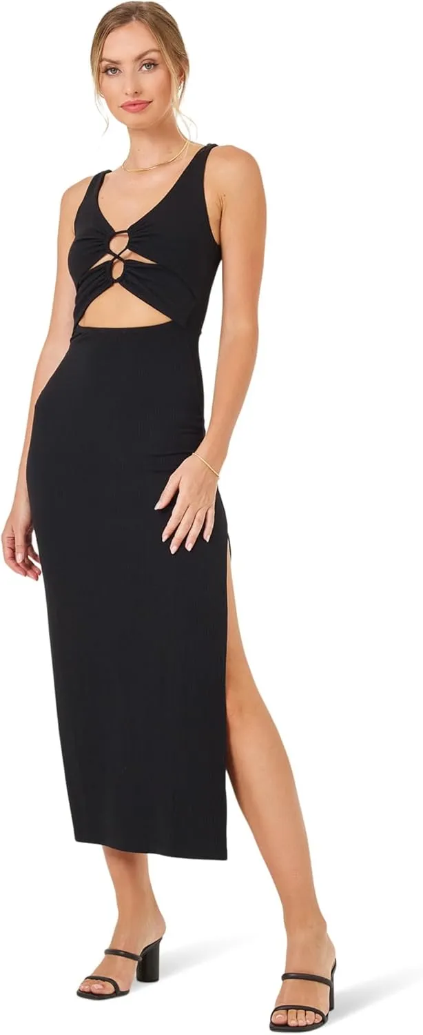 L*Space Camille Dress for Women, Fitted Ribbed Maxi, Ankle Length with Side Slit, Chic Dress for Vacation & Special Occasions