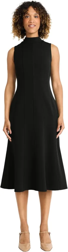 Maggy London Women's Sleeveless Mock Neck Midi Dress with Fitted Bodice and A-line Skirt