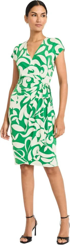 Maggy London Women's Sophisticated V-Neck Cap Sleeve Knee Length-Side Tie Waist Wrap Cocktail Dress