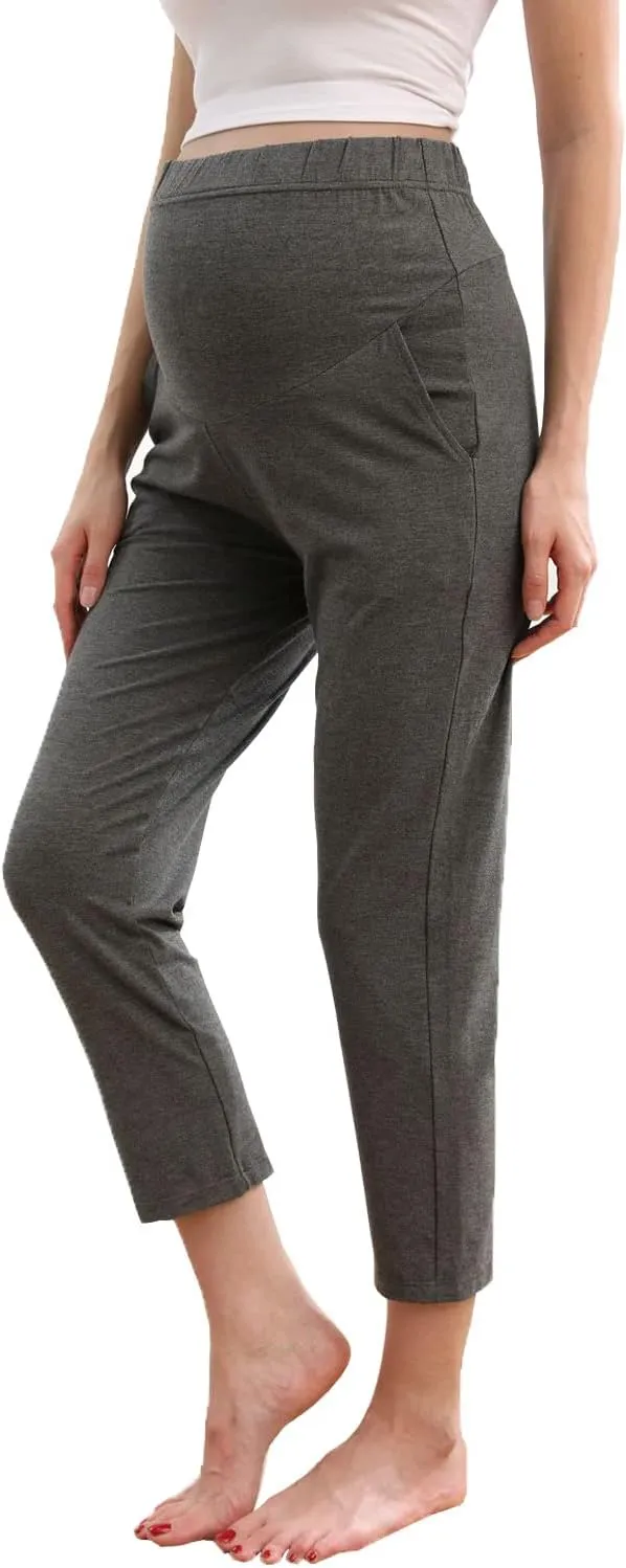 Maternity Lounge Pants Pregnancy Trousers Over The Belly Stretchy Activewear, Maternity Clothes Sweatpants with Pockets