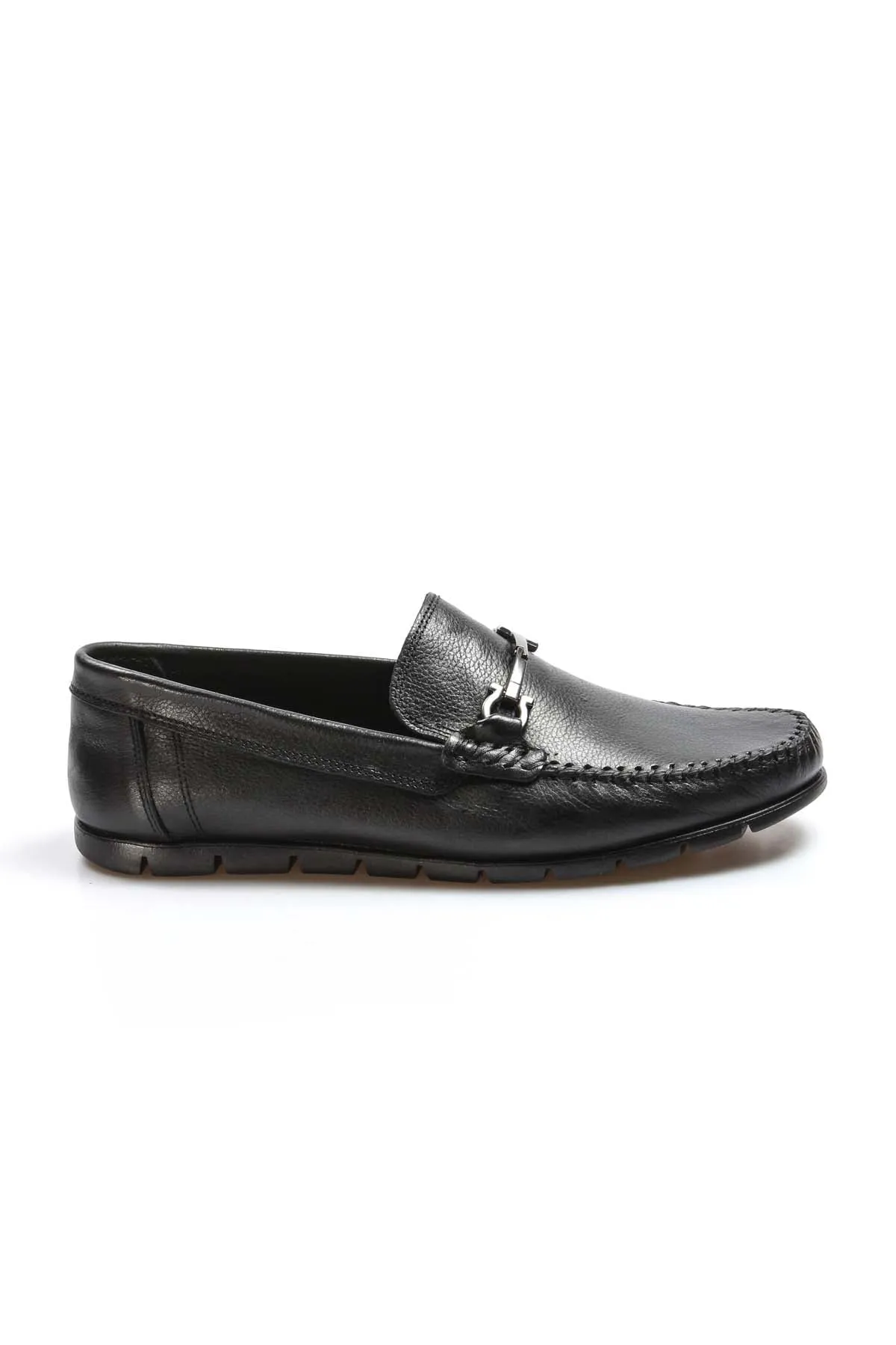 Men's Black Leather Loafers-Wessi