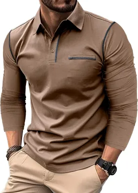 Mens Long Sleeve Polo Shirts Cotton Casual Polo Shirt Collared Button Classic Golf Polo T Shirts