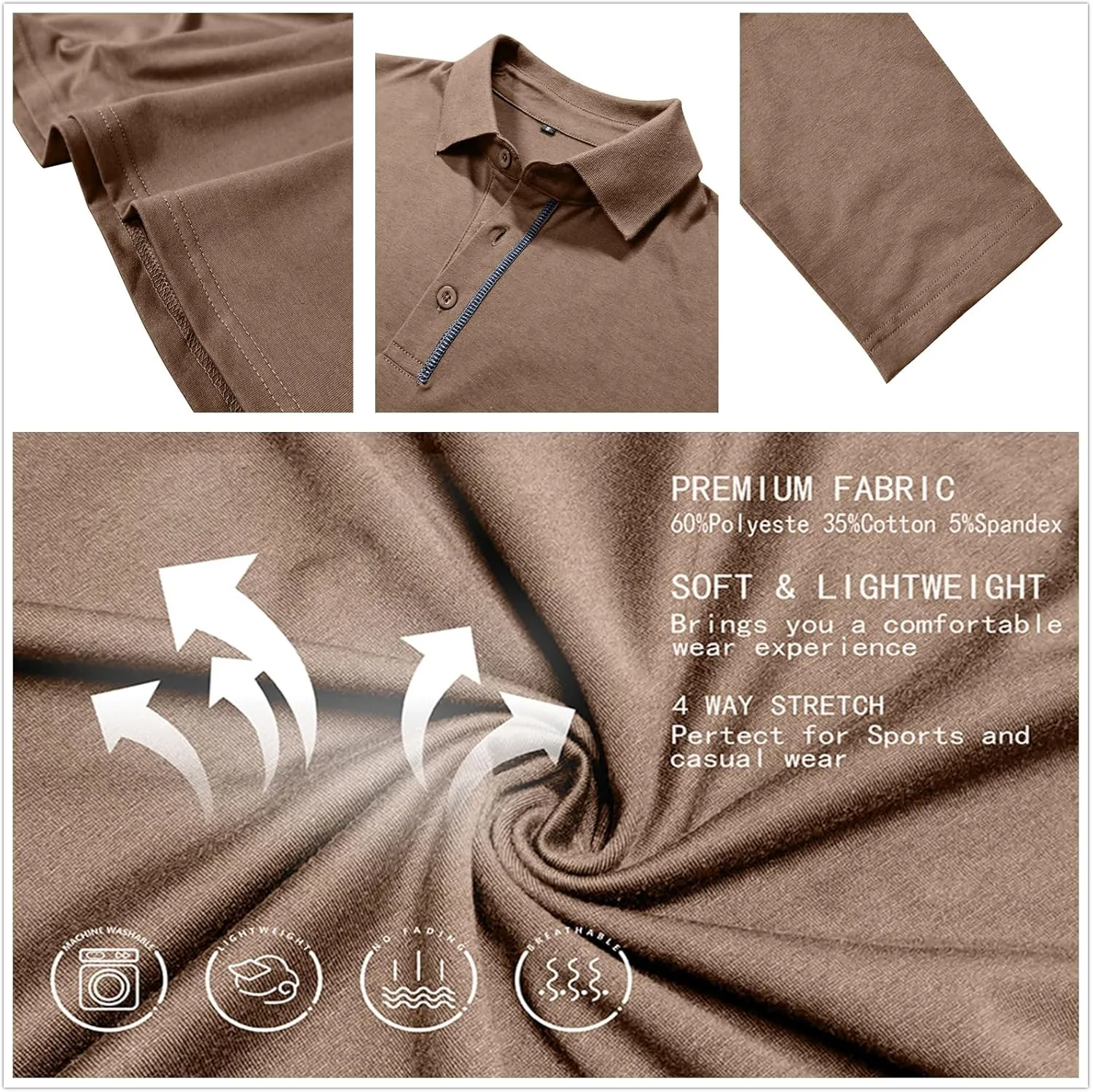 Mens Long Sleeve Polo Shirts Cotton Casual Polo Shirt Collared Button Classic Golf Polo T Shirts