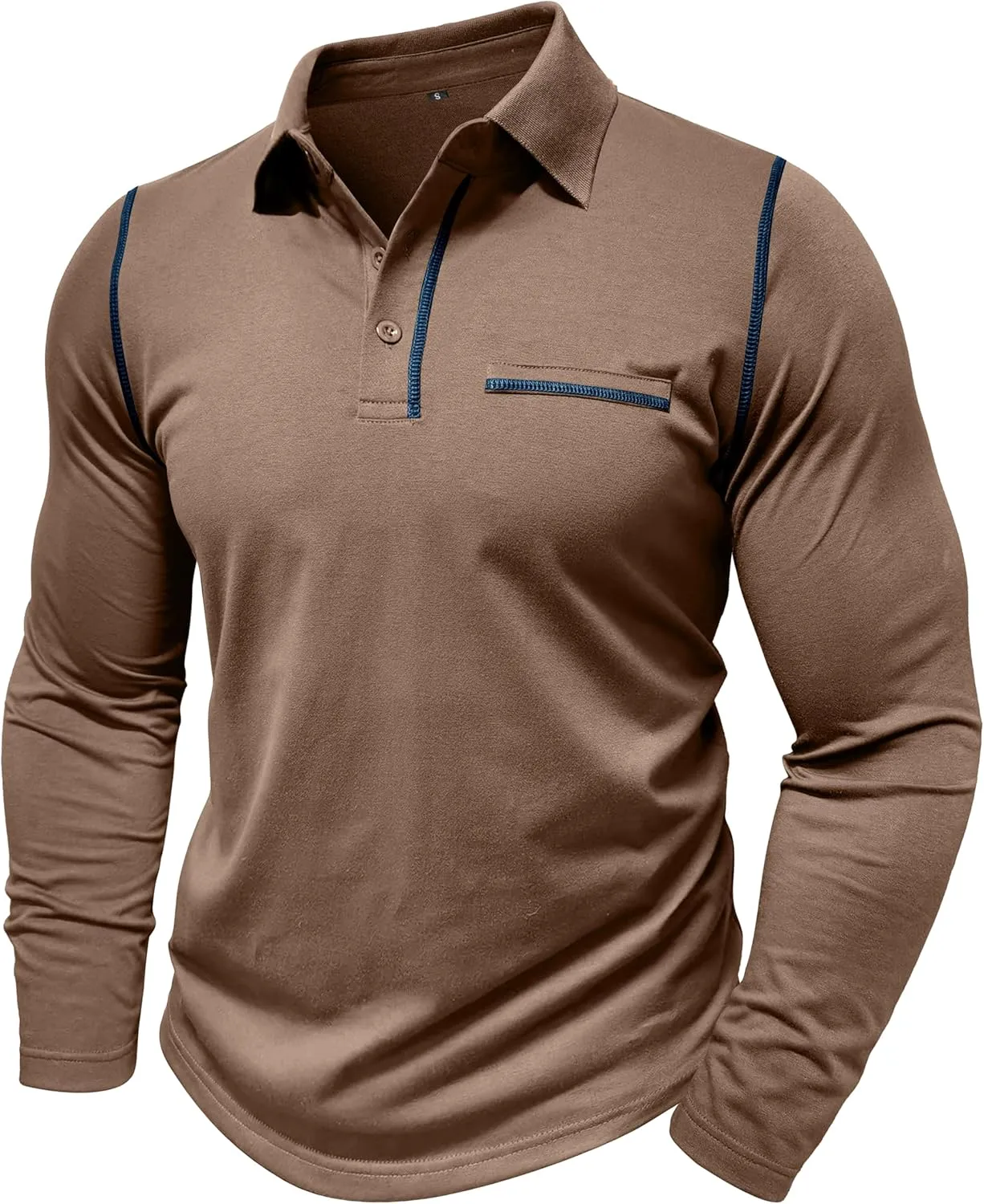 Mens Long Sleeve Polo Shirts Cotton Casual Polo Shirt Collared Button Classic Golf Polo T Shirts
