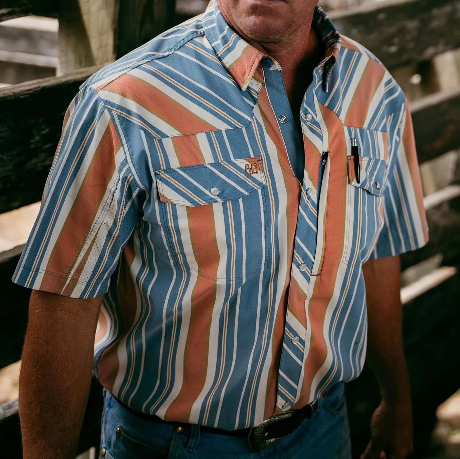 Men's Short Sleeve Stockyard Button Down Shirt, Breathable Performance Work Shirt for Farmers and Ranchers with UPF30