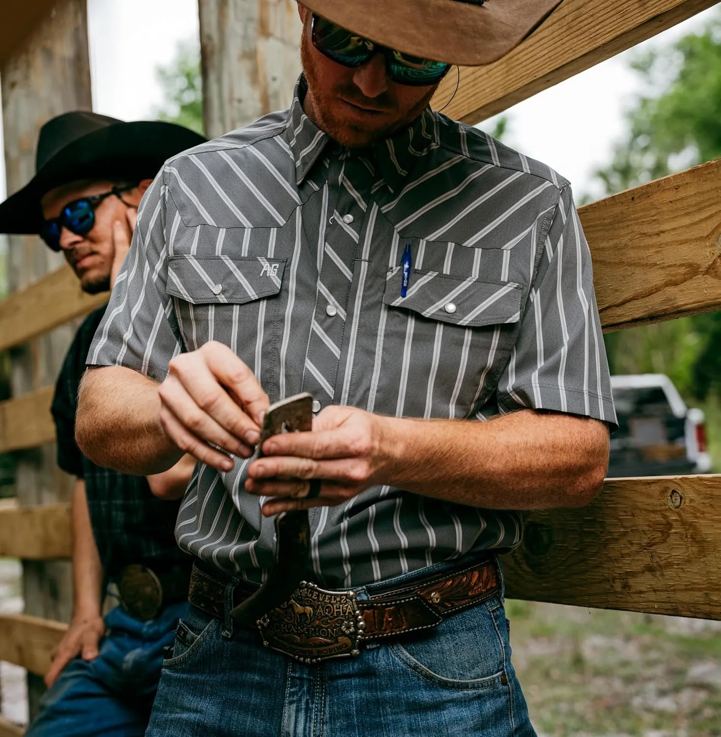 Men's Short Sleeve Stockyard Button Down Shirt, Breathable Performance Work Shirt for Farmers and Ranchers with UPF30