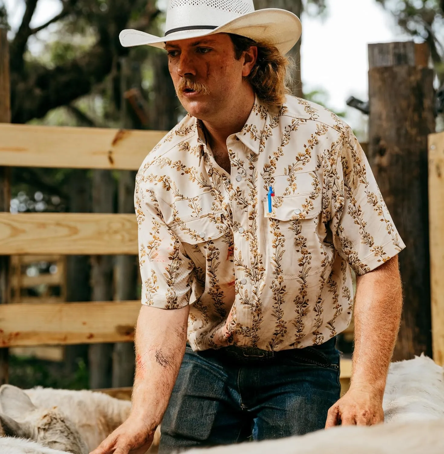 Men's Short Sleeve Stockyard Button Down Shirt, Breathable Performance Work Shirt for Farmers and Ranchers with UPF30