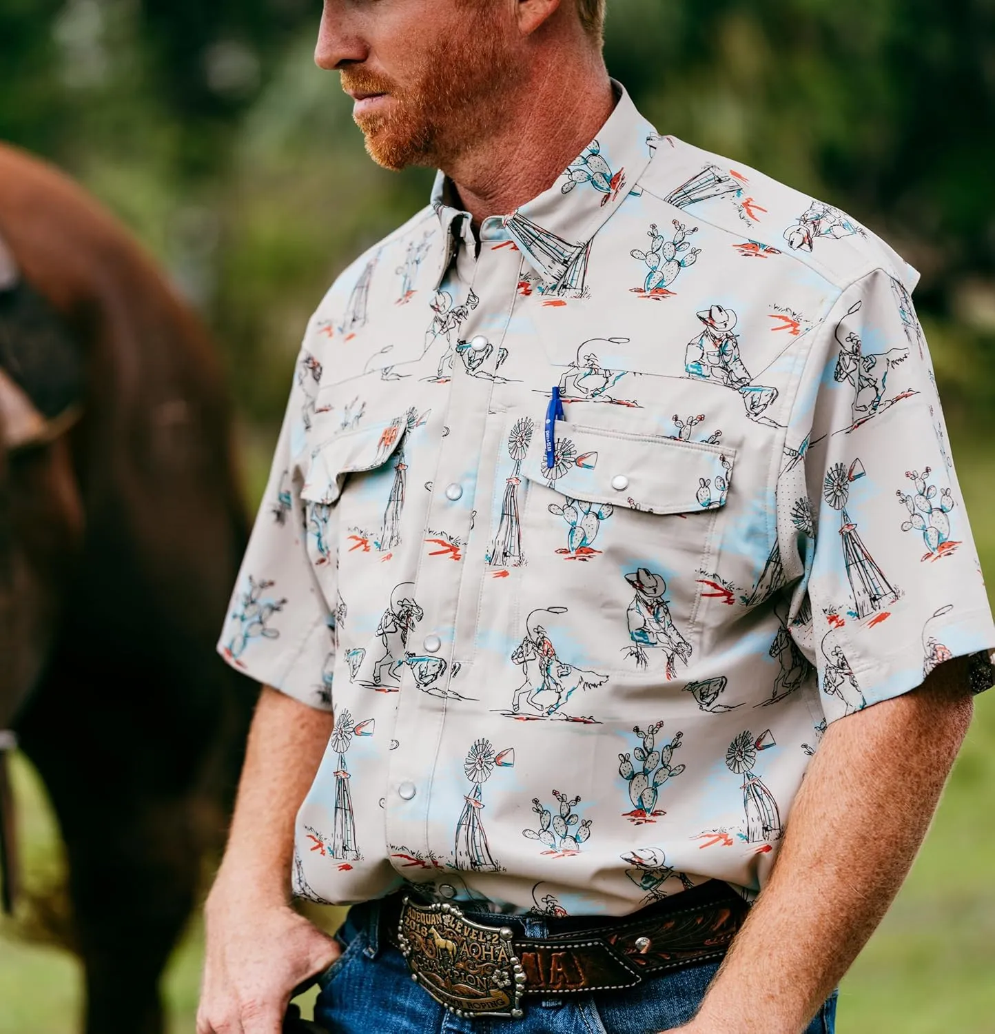 Men's Short Sleeve Stockyard Button Down Shirt, Breathable Performance Work Shirt for Farmers and Ranchers with UPF30