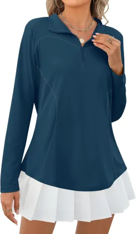 Micoson Womens Long Sleeve Shirts Sun Protection Quarter Zip Pullover Lightweight Athletic Golf Hiking Shirts Tops