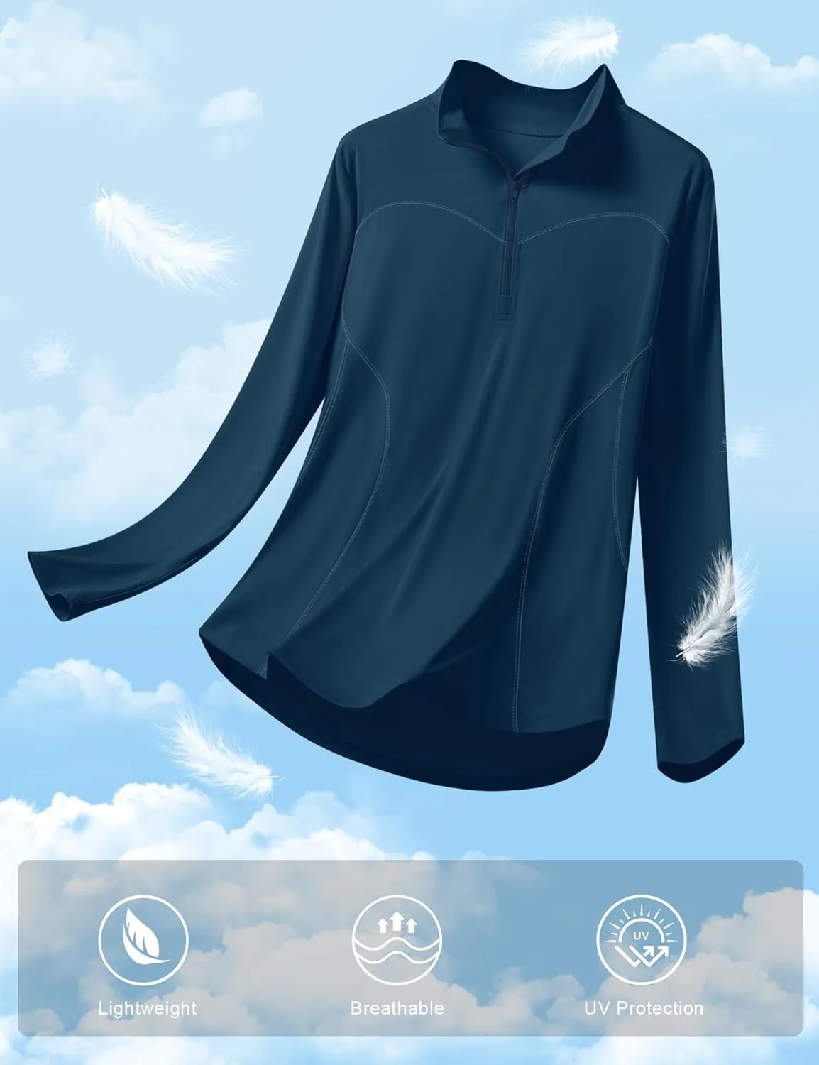 Micoson Womens Long Sleeve Shirts Sun Protection Quarter Zip Pullover Lightweight Athletic Golf Hiking Shirts Tops