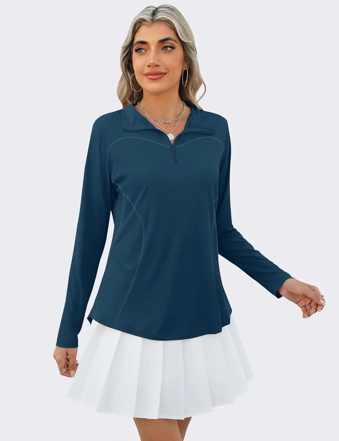 Micoson Womens Long Sleeve Shirts Sun Protection Quarter Zip Pullover Lightweight Athletic Golf Hiking Shirts Tops