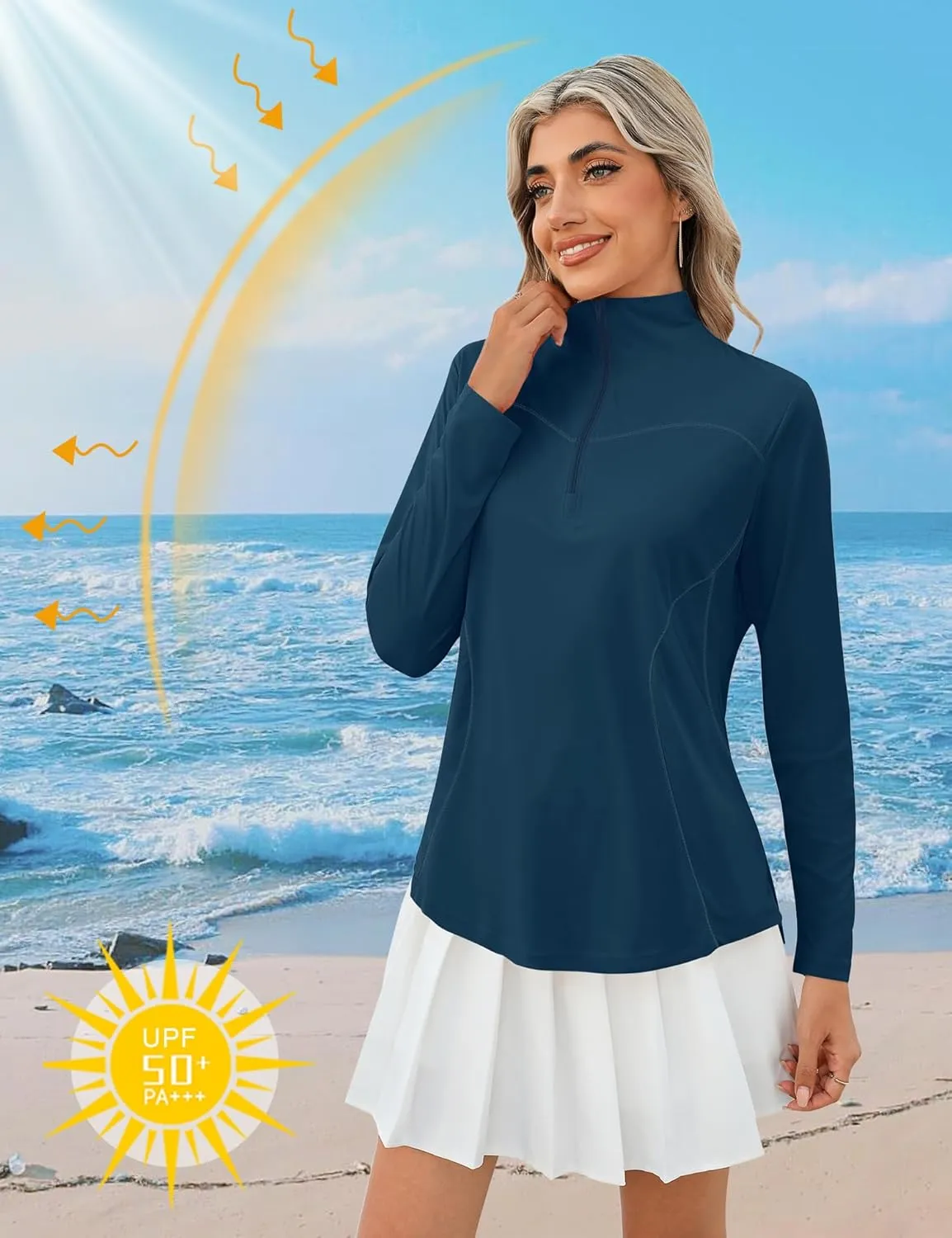 Micoson Womens Long Sleeve Shirts Sun Protection Quarter Zip Pullover Lightweight Athletic Golf Hiking Shirts Tops