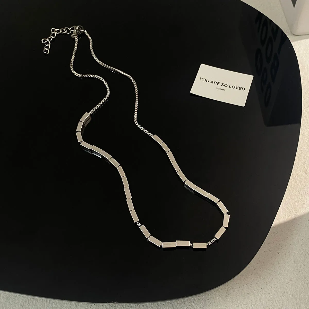 Modern Silver Geometric Chain Necklace – Sleek and Minimalist Design-jltn0542