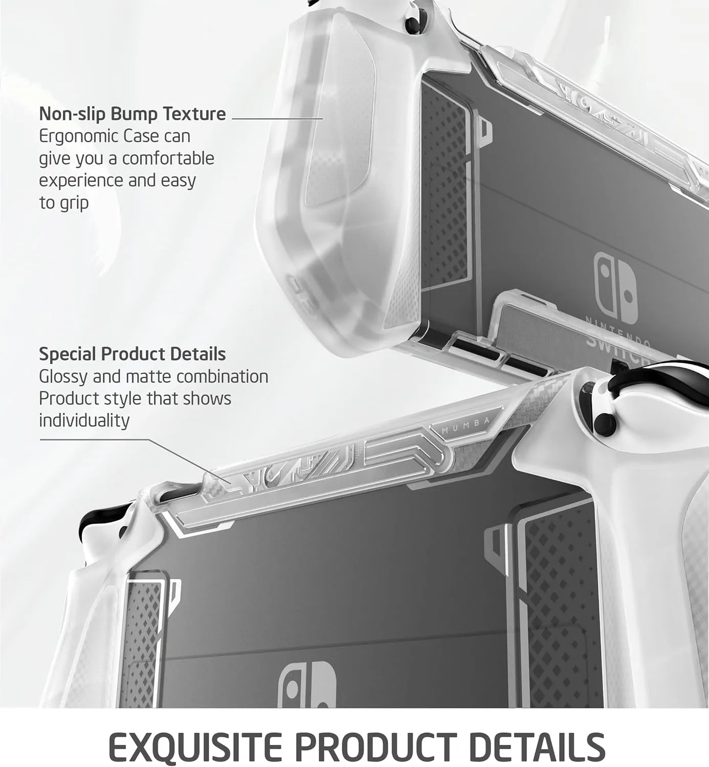 Mumba Case for Nintendo Switch OLED 2021 [Blade Series] TPU Grip Cover Protection Accessories Compatible with Nintendo Switch OLED and Joy-Con Controller (Clear)