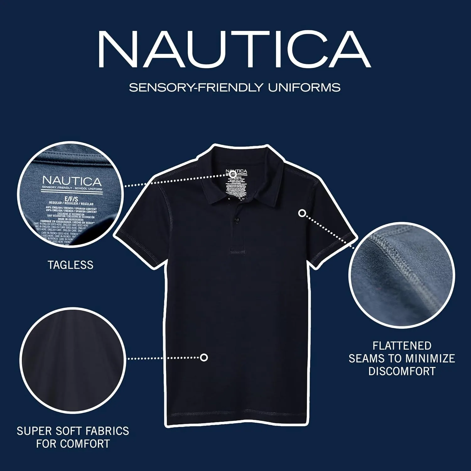 Nautica Boys' School Uniform Sensory-Friendly Short Sleeve Polo