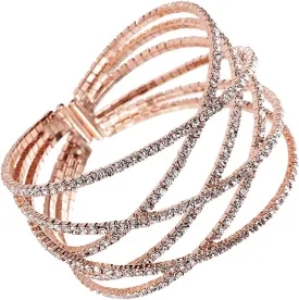 NTLX Crystal Bracelet for Women  Rhinestone Cuff Bracelet  Silver & Gold Plated - Flexible & Adjustable  Multiple X Shape Cross Geometric Negative Space - Bridal, Wedding, Prom, Party, Pageant, Evening, Casual, Bracelet - with Gift Box