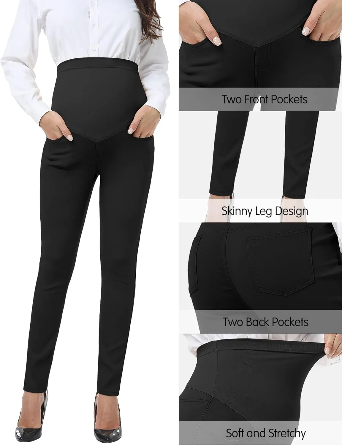 PACBREEZE Women's Maternity Pants for Work Capris Casual Comfort and Style Ankle Pants