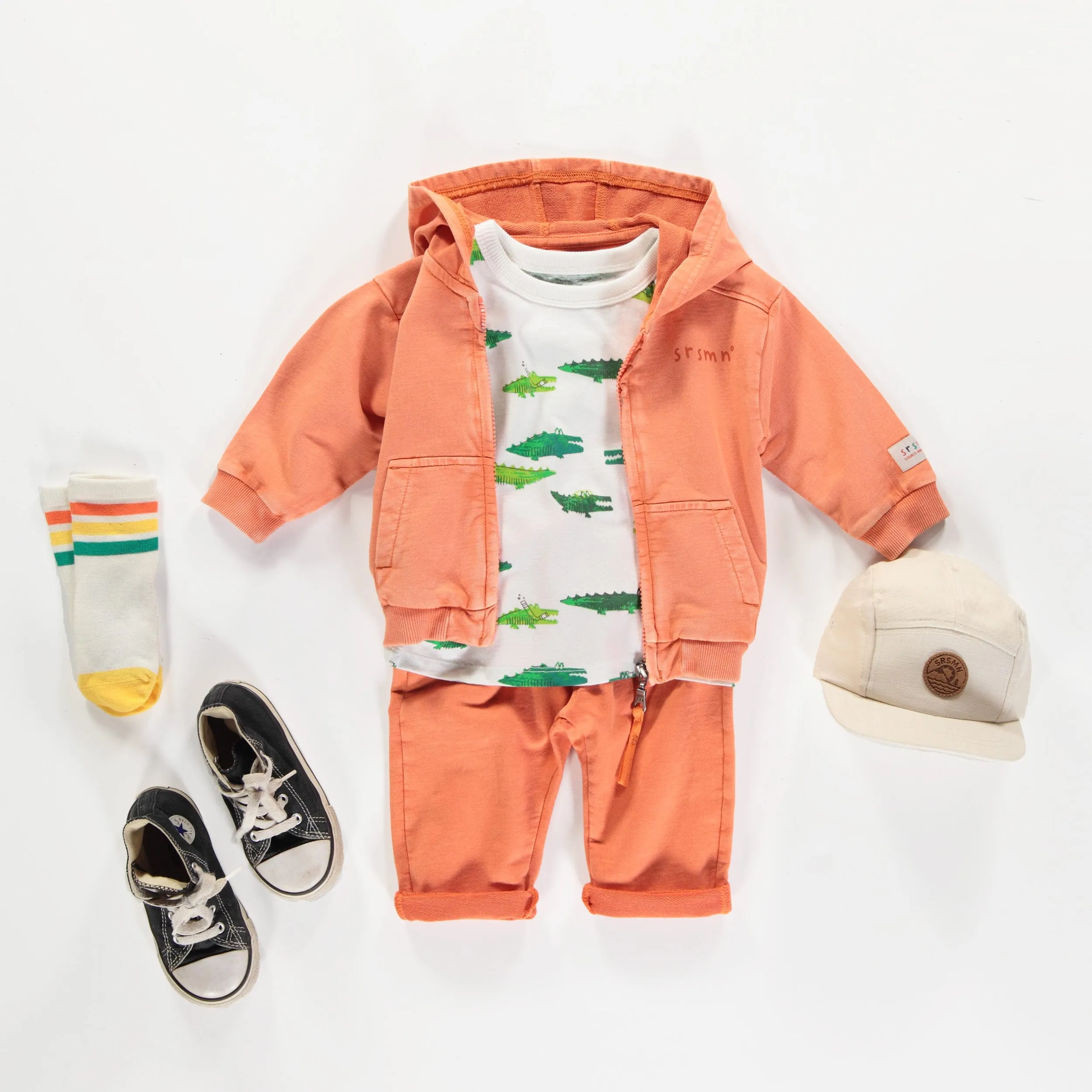 Pantalon coupe décontractée orange en coton français, bébé || Orange relaxed fit pant jogging style, baby