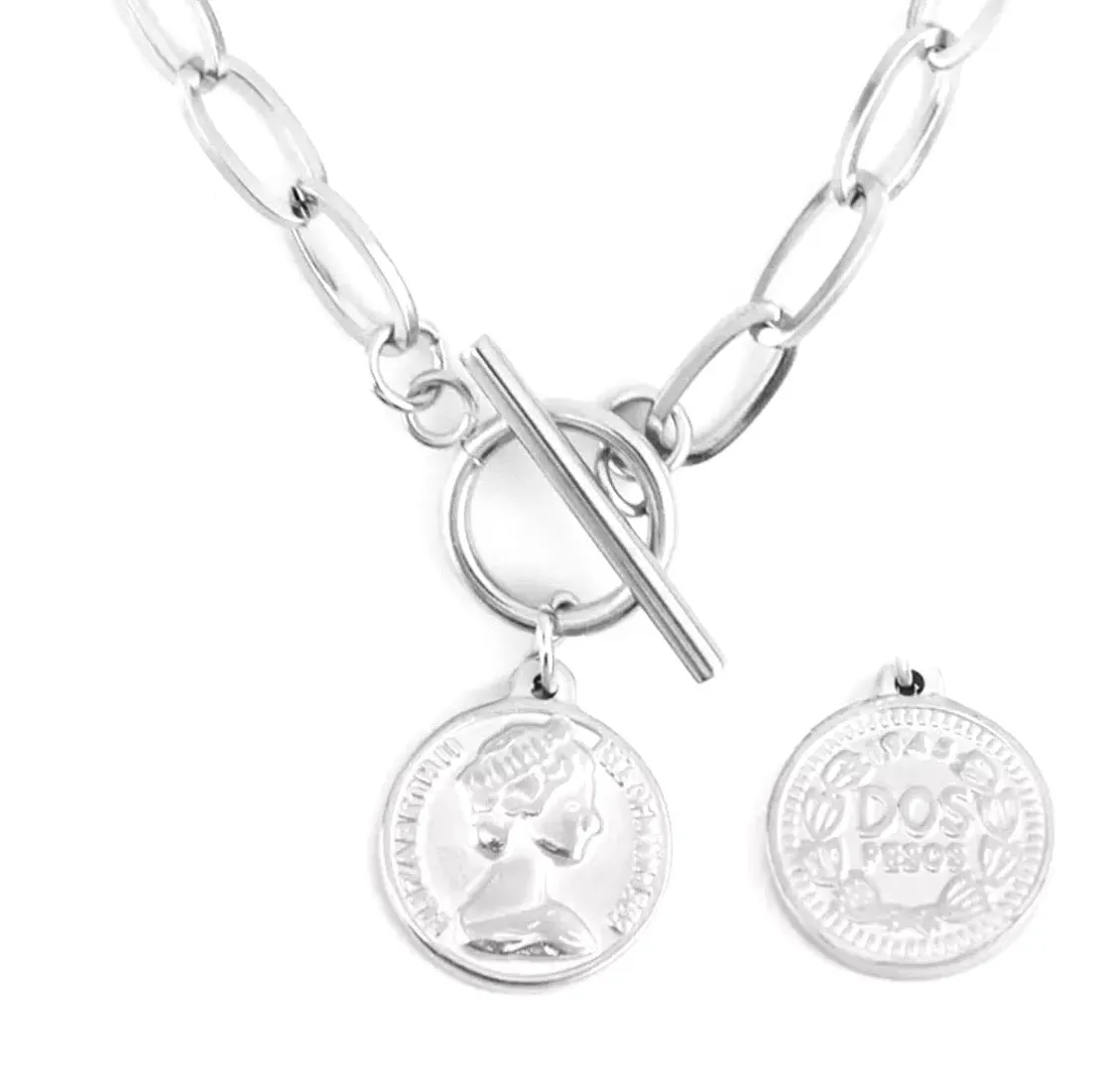 PAPERCLIP COIN NECKLACE - STAINLESS STEEL