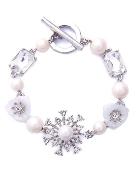 Pearl Link Toggle Bracelet Rhinestone Faux
