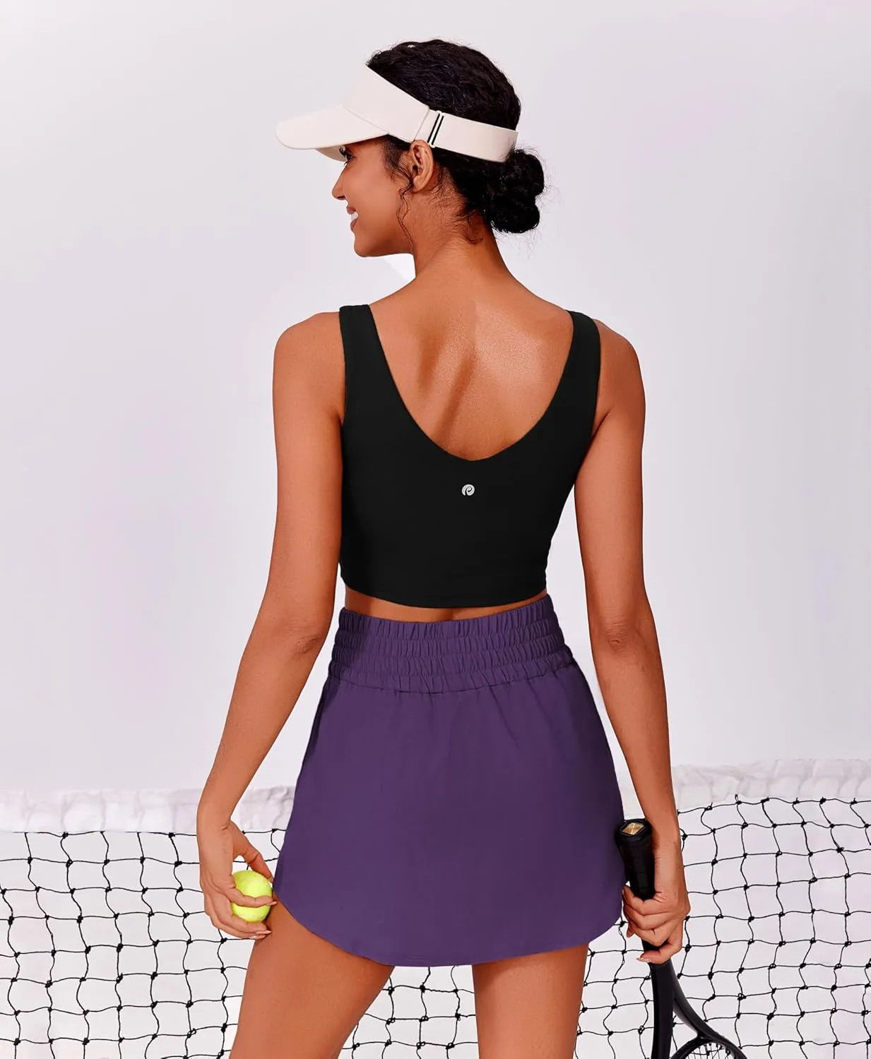 PINSPARK Golf Skirts for Women High Elastic Waisted Athletic Skort 2 Pockets Curved Hem Tennis Skirt for Pickleball Workout