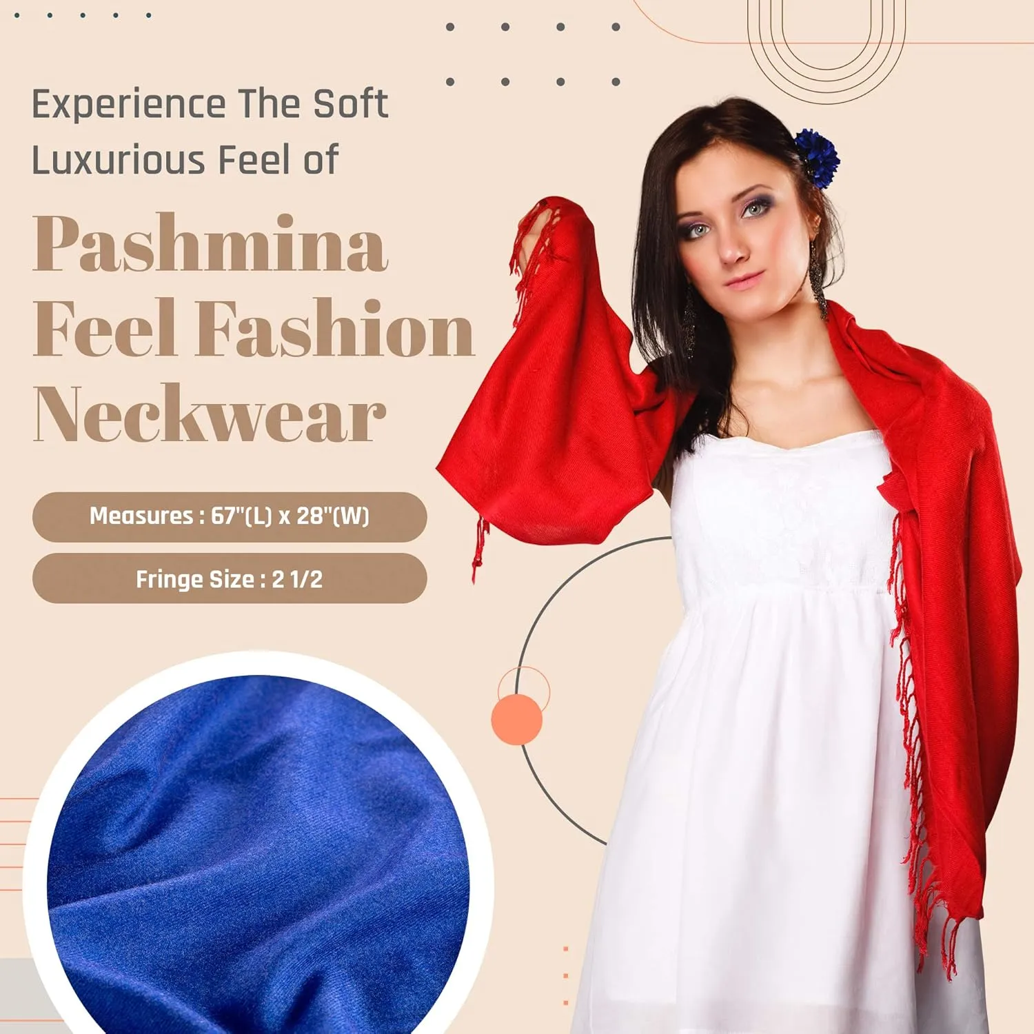 Plum Feathers Premium Solid Color and Metallic Fashion Scarf, Womens Pashmina Shawl Wrap with Fringes