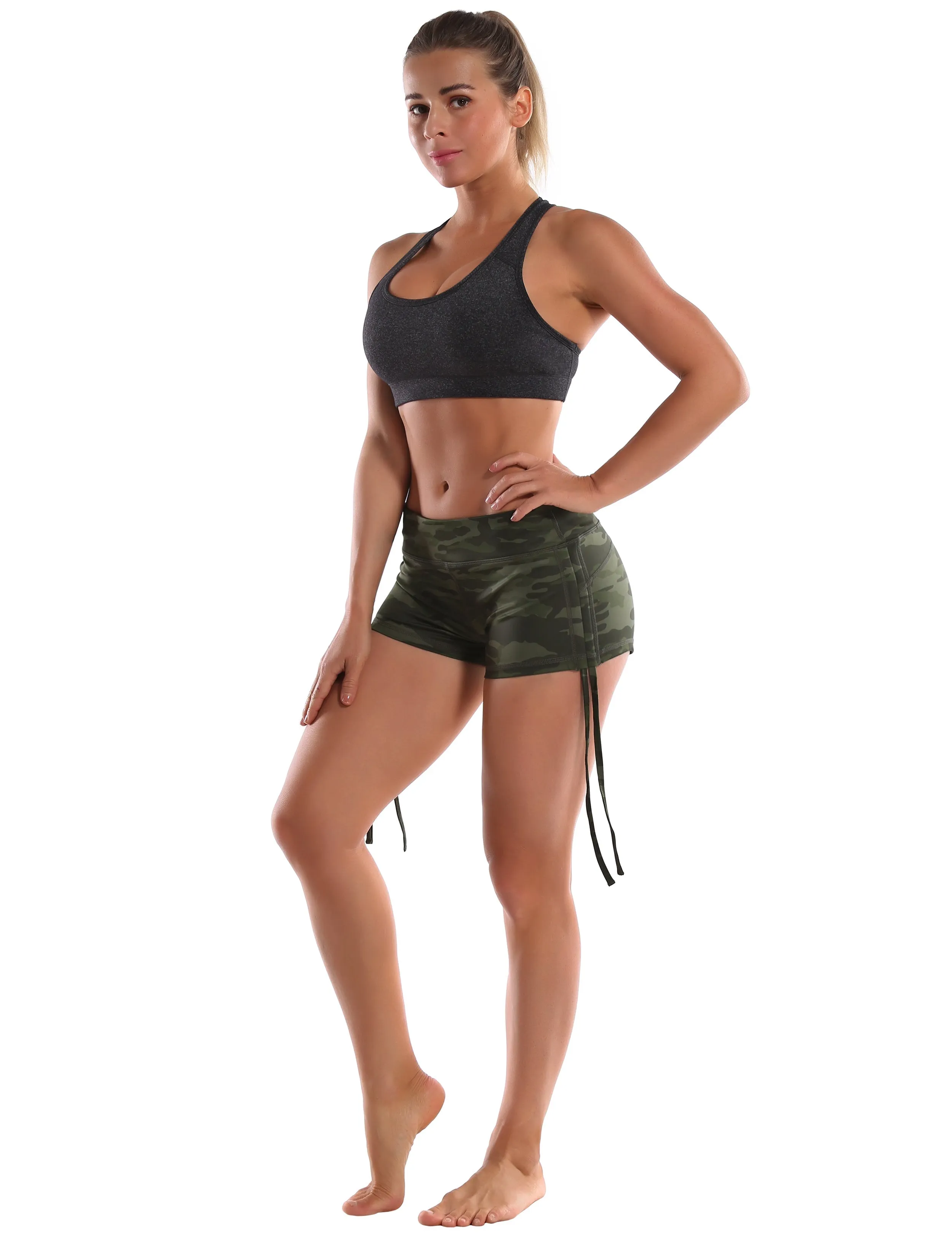 Printed Side Drawstring Hot Shorts green camo_Jogging