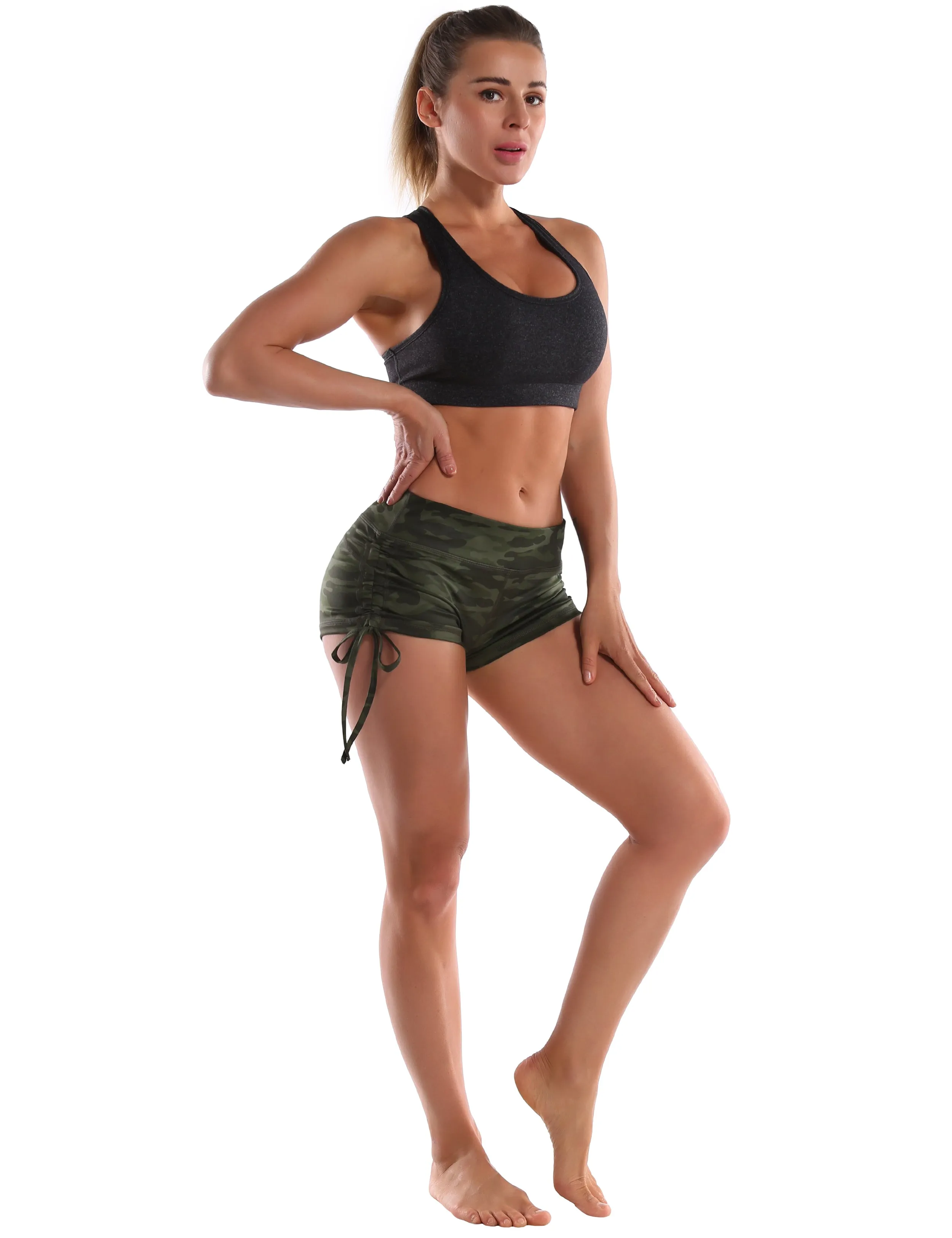 Printed Side Drawstring Hot Shorts green camo_Jogging