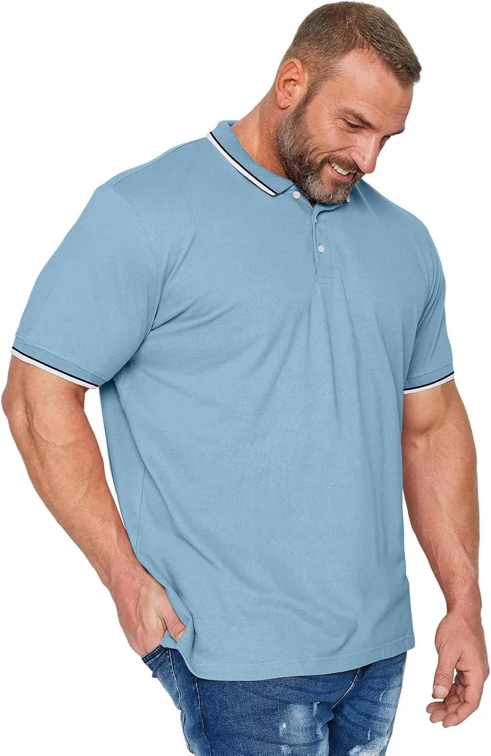 RQP Mens Big and Tall Polo Shirt Stretch Golf Shirts Classic Fit Soild Tops Pique Mesh Short Sleeve