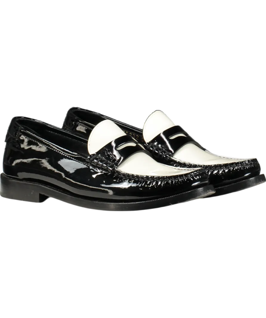 SAINT LAURENT Black/ White Le Loafer Patent Leather Loafers UK 2 EU 35 👠