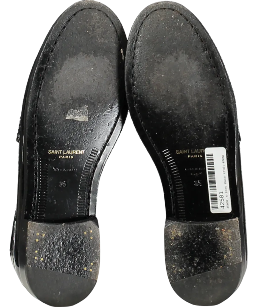 SAINT LAURENT Black/ White Le Loafer Patent Leather Loafers UK 2 EU 35 👠