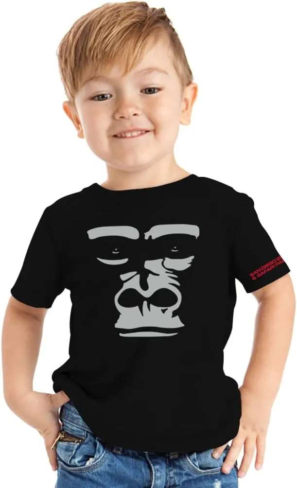San Diego Zoo Gorilla Shadow Toddler Tee, Black with Silver Gorilla Face Design, 100% Cotton, Toddler Kids Crew Neck T-Shirt