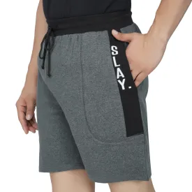 SLAY. Men's Dark Grey Activewear Sports Shorts with Black Stripes