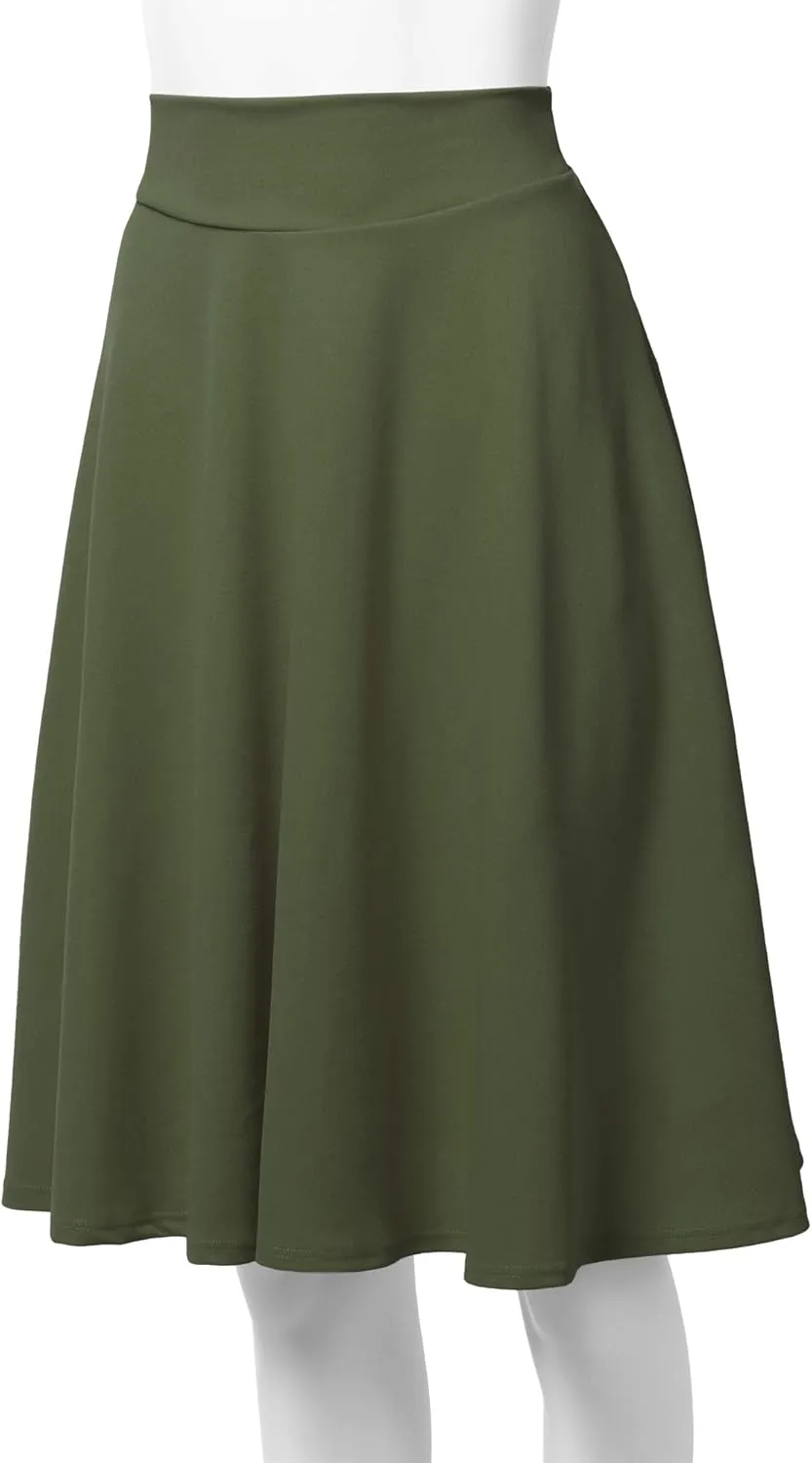 SSOULM Women's High Waist Flare A-Line Midi Skirt with Plus Size