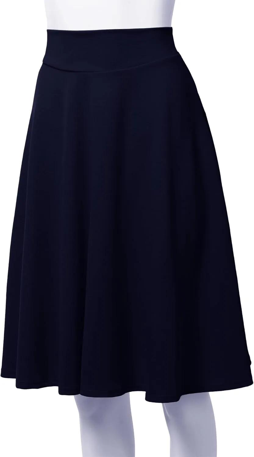 SSOULM Women's High Waist Flare A-Line Midi Skirt with Plus Size