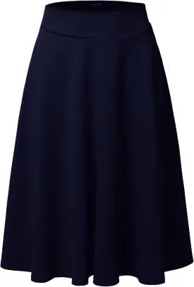 SSOULM Women's High Waist Flare A-Line Midi Skirt with Plus Size