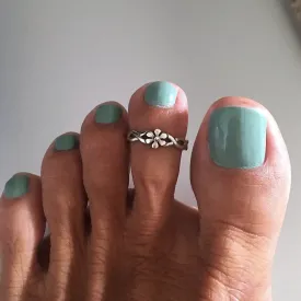 Sterling Silver Adjustable Flower with Braided Band Toe Ring, Boho Ring, Silver Ring, Flower Ring