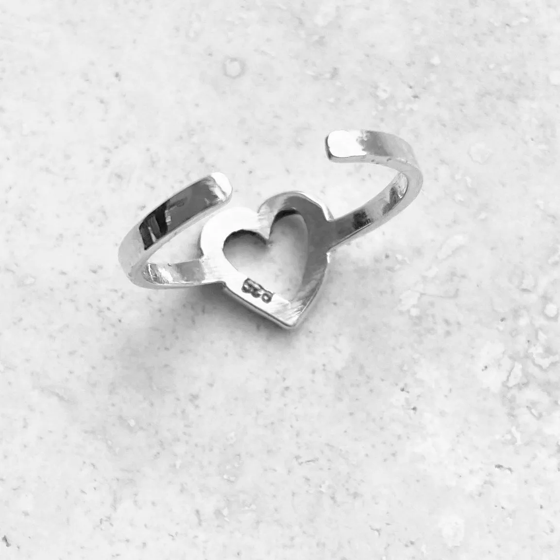 Sterling Silver Adjustable Heart Toe Ring, Silver Love Rings