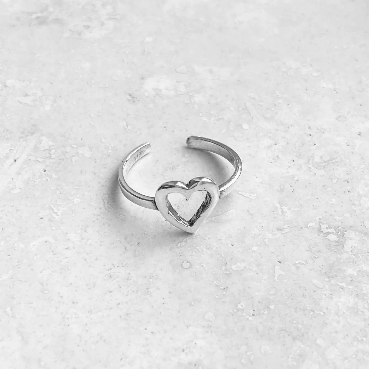 Sterling Silver Adjustable Heart Toe Ring, Silver Love Rings