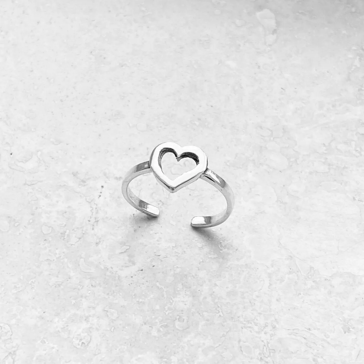 Sterling Silver Adjustable Heart Toe Ring, Silver Love Rings