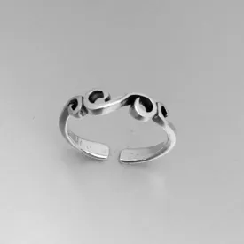 Sterling Silver Adjustable Swirl Toe Ring, Boho Ring, Silver Ring