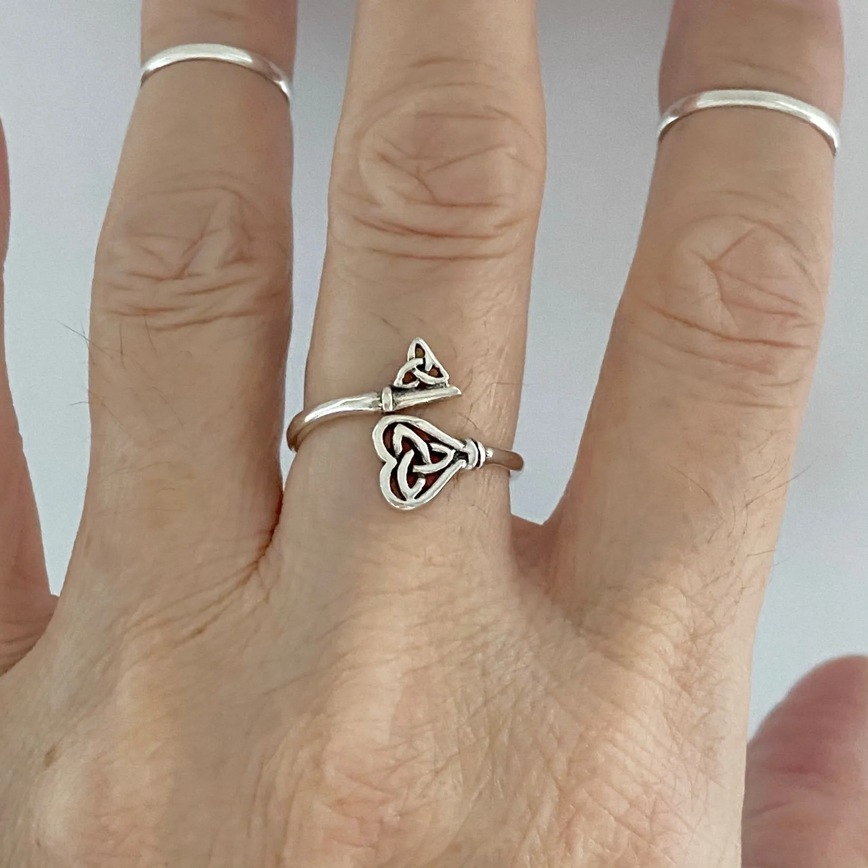 Sterling Silver Double Triquetra Key Ring, Silver Ring, Boho Ring, Celtic Knot Ring