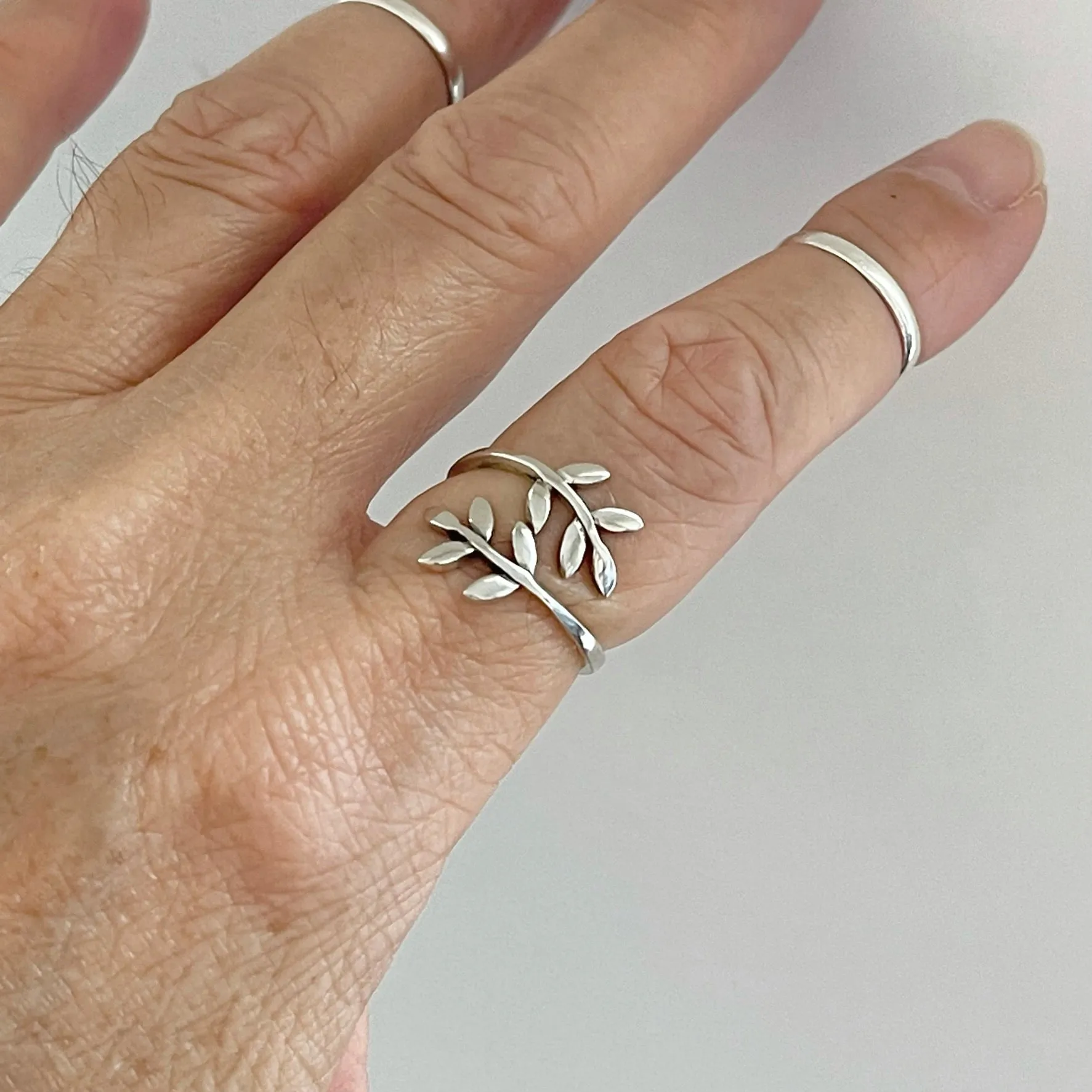 Sterling Silver Leaf Branch Ring, Boho Ring, Tree Ring, Silver Ring
