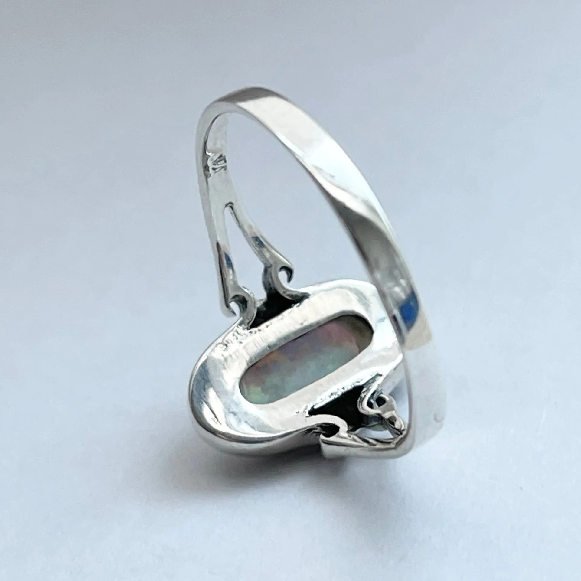 Sterling Silver Oval White Lab Opal Ring, Silver Ring, Simple Ring