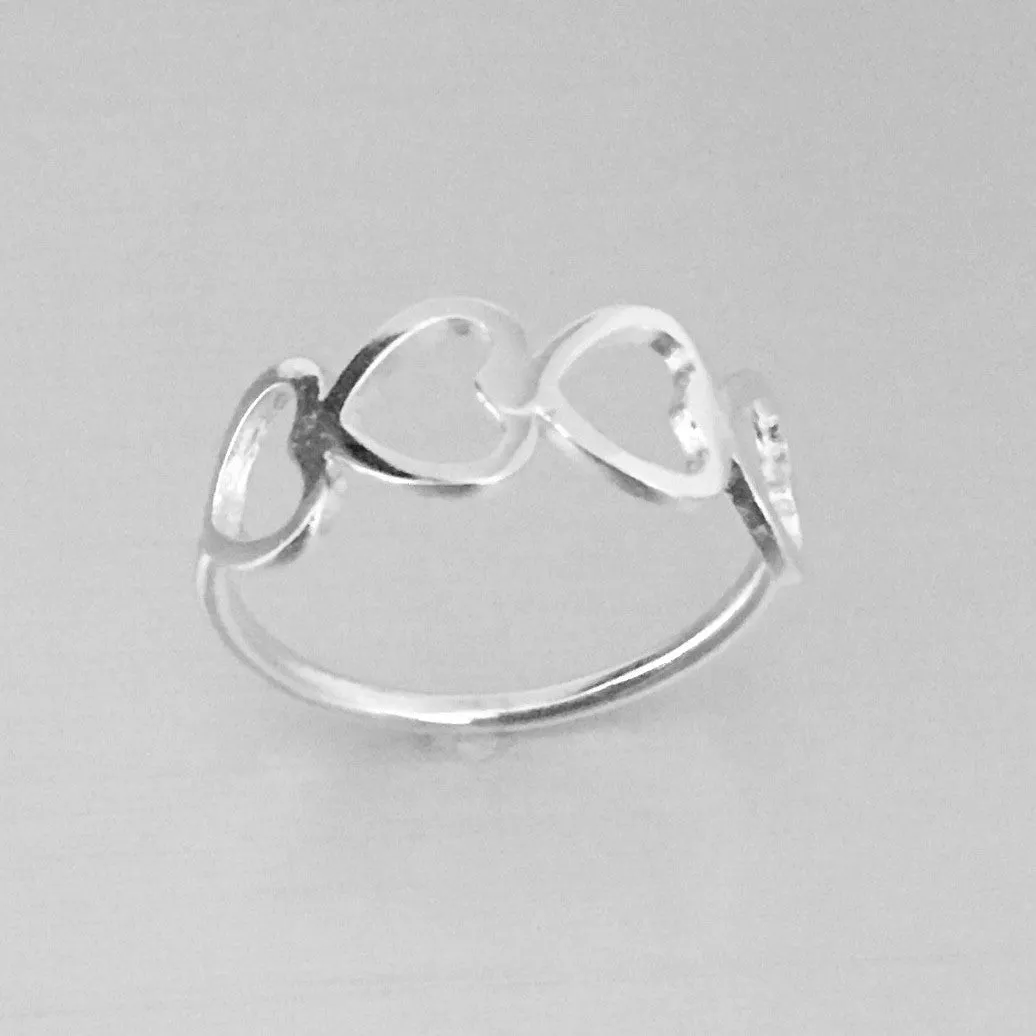 Sterling Silver Sideway Four Heart Ring