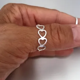 Sterling Silver Sideway Four Heart Ring