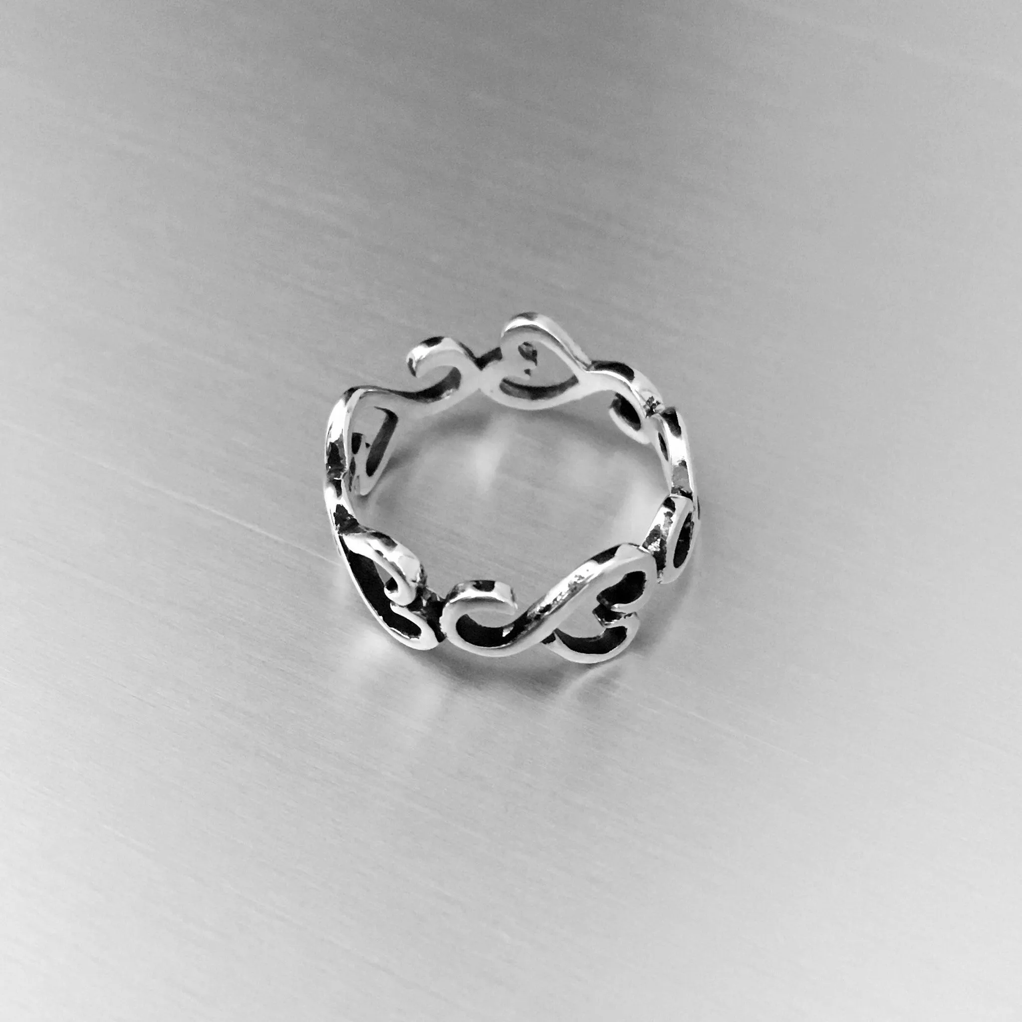 Sterling Silver Sideway Hearts Eternity Ring